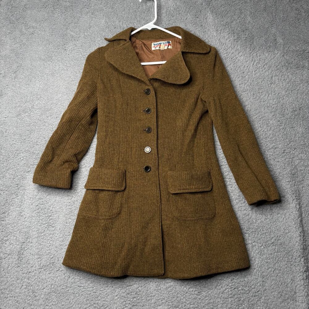 Vintage Joy Me Tweed Wool Coat Women's Size 9 Brown Long Sleeve